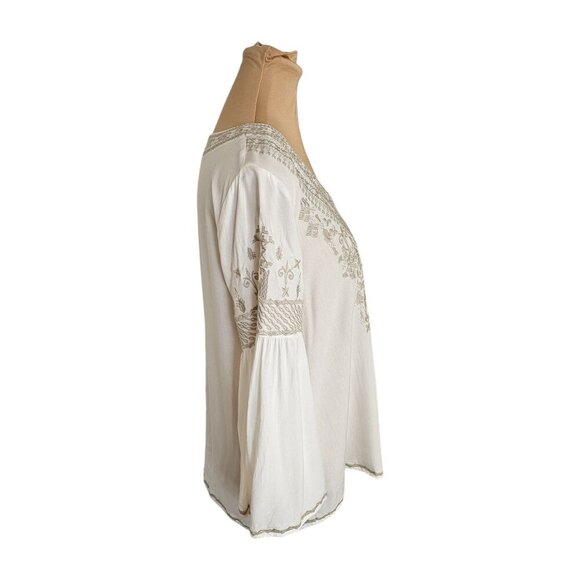 Chelsea & Theodore White Flowy Boho Embroidered Blouse Sz M - Picture 4 of 9